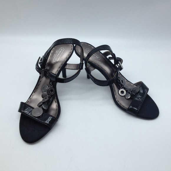 Coach Ladies Heeled Straps with Coach Coins Sz 8B - Picture 2 of 8